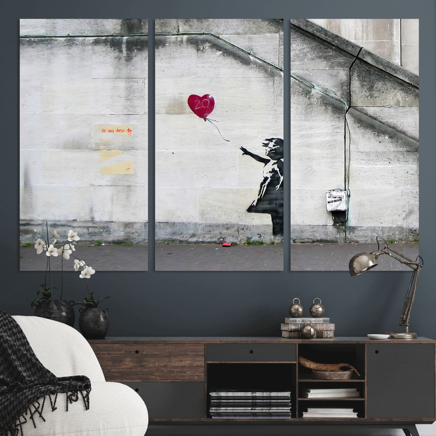 50559-MGV-CV-36X24-Banksy Girl with Balloon Wall Art – Famous Street Graffiti Canvas Print, Modern Urban Artwork for Living Room, Bedroom or Office