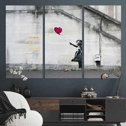 50559-MGV-CV-36X24-Banksy Girl with Balloon Wall Art – Famous Street Graffiti Canvas Print, Modern Urban Artwork for Living Room, Bedroom or Office