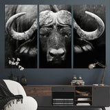 75273-MGV-CV-36X24-Buffalo Wall Art – Black and White African Buffalo Canvas Print, Rustic Wildlife Animal Artwork for Farmhouse, Living Room,