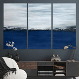 62197-MGV-CV-36X24-Abstract Ocean Wall Art – Minimalist Blue and White Canvas Print, Modern Coastal Seascape Painting for Bedroom, Living Room or