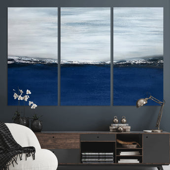 62197-MGV-CV-36X24-Abstract Ocean Wall Art – Minimalist Blue and White Canvas Print, Modern Coastal Seascape Painting for Bedroom, Living Room or