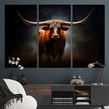48896-MGV-CV-48X32-3P-Texas Longhorn Wall Art – Rustic Western Bull Canvas Print and Farmhouse Cattle Painting for Living Room, Ranch, or Office Decor .