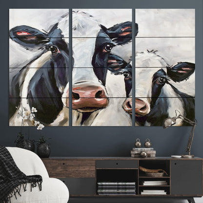 28934-MGV-CV-36X24-Farmhouse Cow Wall Art – Rustic Black and White Dairy Cattle Canvas Print, Country Barn Animal Painting for Kitchen, Living Room