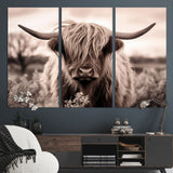 55903-MGV-CV-36X24-Highland Cow Wall Art – Rustic Sepia Scottish Highland Bull Canvas Print, Farmhouse Country Animal Decor for Living Room, Bedroom