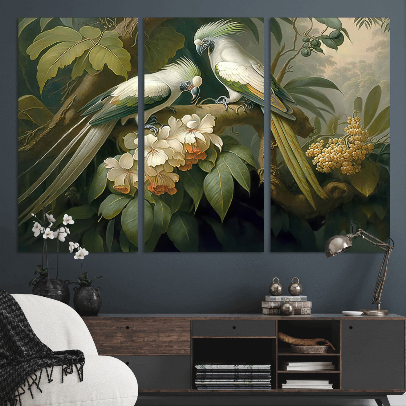 84047-MGV-CV-36X24-Tropical Birds Wall Art – Elegant Botanical Canvas Print, Exotic Nature Decor for Living Room, Bedroom or Office