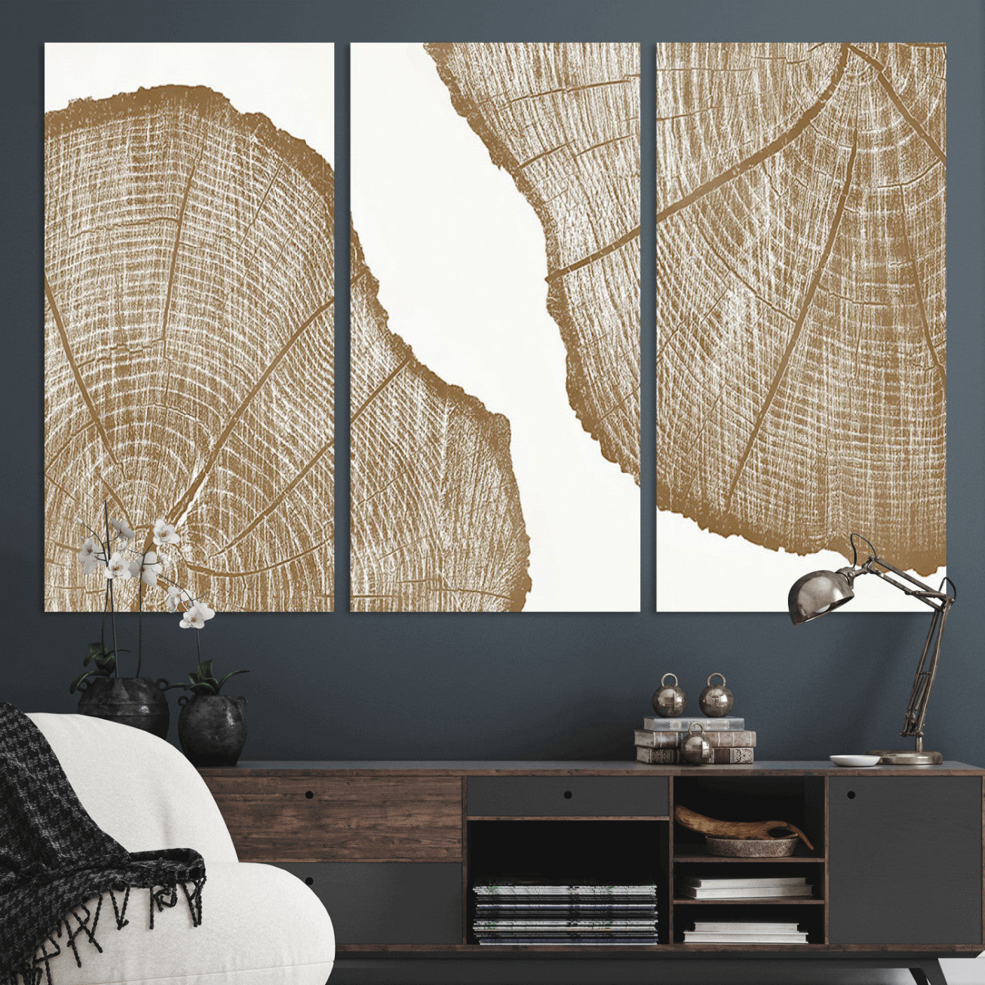 99692-MGV-CV-36X24-Tree Ring Linocut Wall Art Canvas Print, Framed Wood Cut Art Picture Print, Tree Rings Perfect Minimalist Rustic Decor Artwork