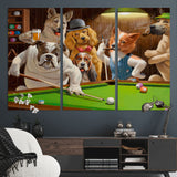 34228-MGV-CV-36X24-Dogs Playing Pool Wall Art Canvas Print, Framed Funny Dog Art Picture Print, Dog Perfect Game Room Decor Artwork