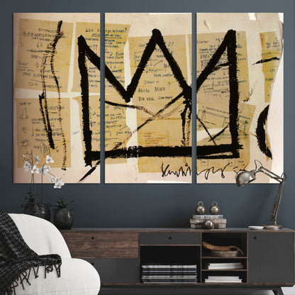 37215-MGV-CV-36X24-Abstract Crown Wall Art – Urban Graffiti Style Canvas Print Modern Street Art Design, Bold Contemporary Decor for Living Room,