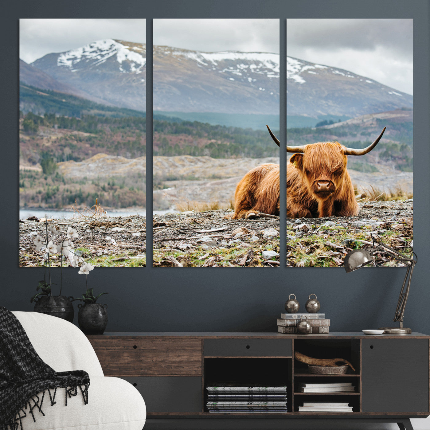 80252-MGV-CV-36X24-Scottish Cow Wall Art Canvas Print, Framed Highland Cow Art Picture Print, Highland Cattle Perfect Rustic Farmhouse Decor Artwork
