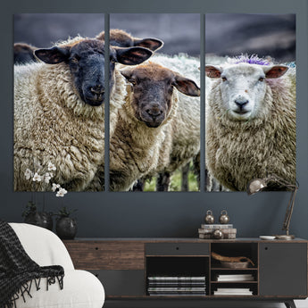 18418-MGV-CV-36X24-Sheep Wall Art Canvas Print, Framed Farmhouse Sheep Art Picture Print, Sheep Herd Perfect Rustic Farmhouse Decor Artwork