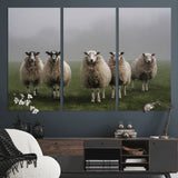 87339-MGV-CV-36X24-Sheep Wall Art – Rustic Farmhouse Canvas Print Flock Standing Misty Field Countryside Photography, Country Animal Decor for Living