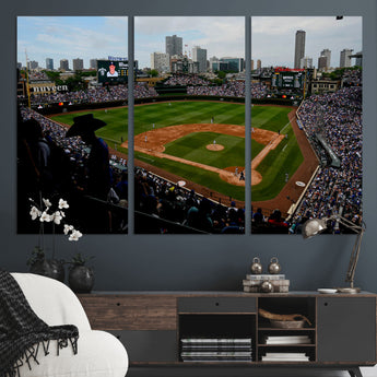 34859-MGV-CV-36X24-Wrigley Field Wall Art Canvas Print, Framed Chicago Cubs Stadium Art Picture Print, Wrigley Stadium Field Perfect Sport Room Decor