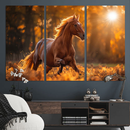 92144-MGV-CV-36X24-Sunset Horse Wall Art Canvas Print, Framed Horse Barn Art Picture Print, Majestic Horse Perfect Rustic Farmhouse Decor Artwork