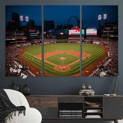 38612-MGV-CV-36X24-Busch Stadium Wall Art Canvas Print, Framed Missouri Stadium Art Picture Print, Busch Stadium Field Perfect Sports Room Decor