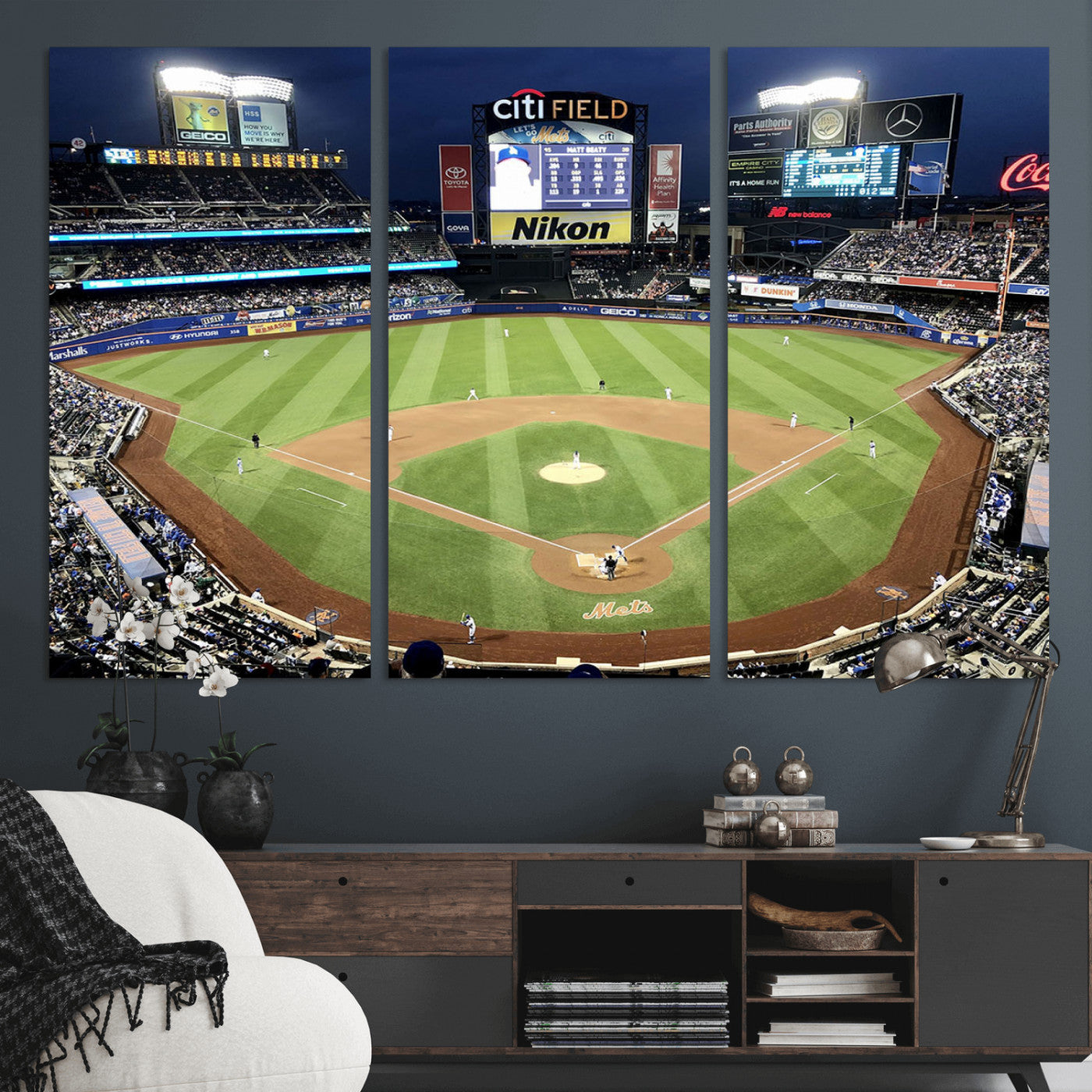 87666-MGV-CV-36X24-City Field Stadium Wall Art Canvas Print, Framed New York Stadium Art Picture Print, Citi Field Stadium Perfect Sport Room Decor