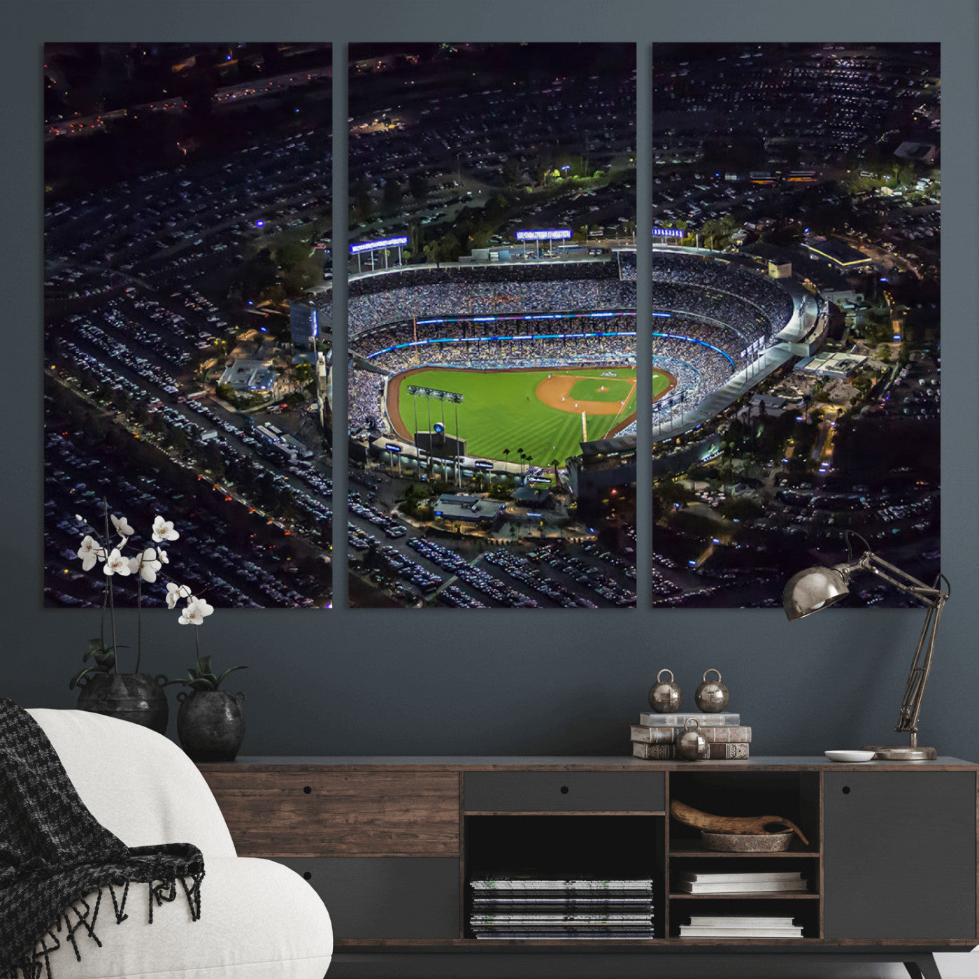 16515-MGV-CV-36X24-Dodgers Stadium Wall Art Canvas Print, Framed Baseball Stadium Art Picture Print, Dodgers Field Perfect Sport Room Decor Artwork
