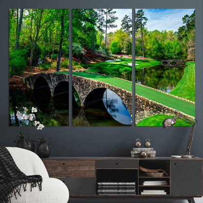 57655-MGV-CV-36X24-Golf Course Wall Art – Canvas Print Scenic Green Fairway Stone Bridge Water Reflection Landscape, Classic Sports Decor for Office,