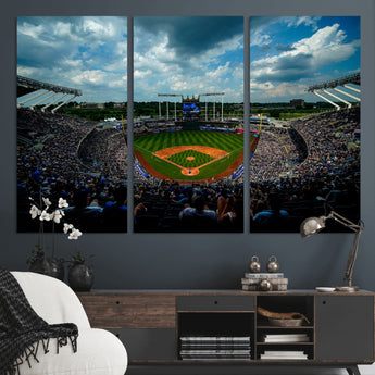 37127-MGV-CV-36X24-Kauffman Stadium Wall Art Canvas Print, Framed Kansas City Royals Field Art Picture Print, Baseball Stadium Perfect Sport Room