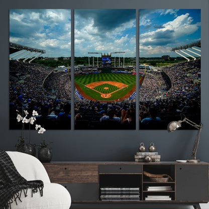 37127-MGV-CV-36X24-Kauffman Stadium Wall Art Canvas Print, Framed Kansas City Royals Field Art Picture Print, Baseball Stadium Perfect Sport Room