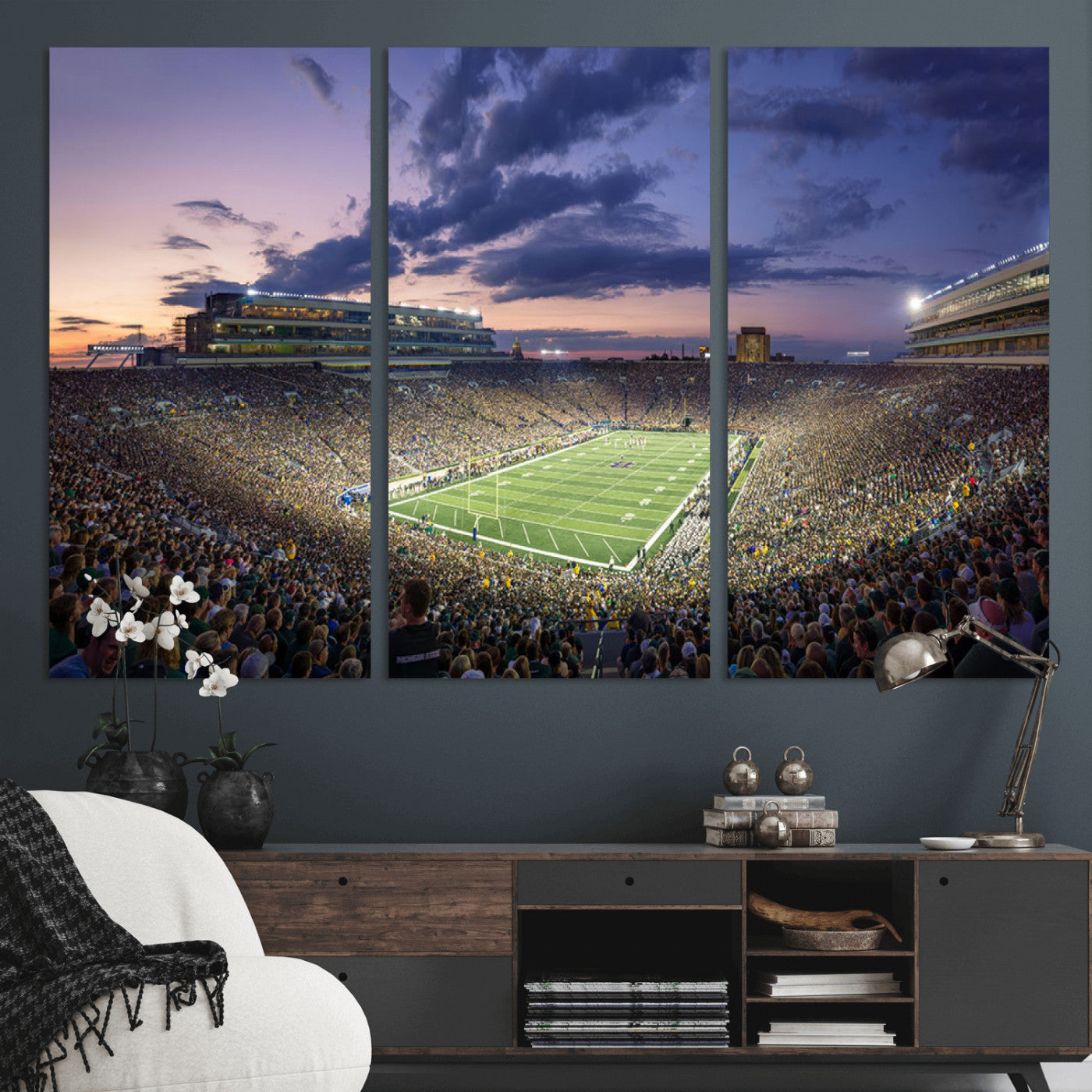 50825-MGV-CV-36X24-Notre Dame Stadium Wall Art Canvas Print, Framed Indiana Stadium Art Picture Print, Football Stadium Perfect Sports Room Decor