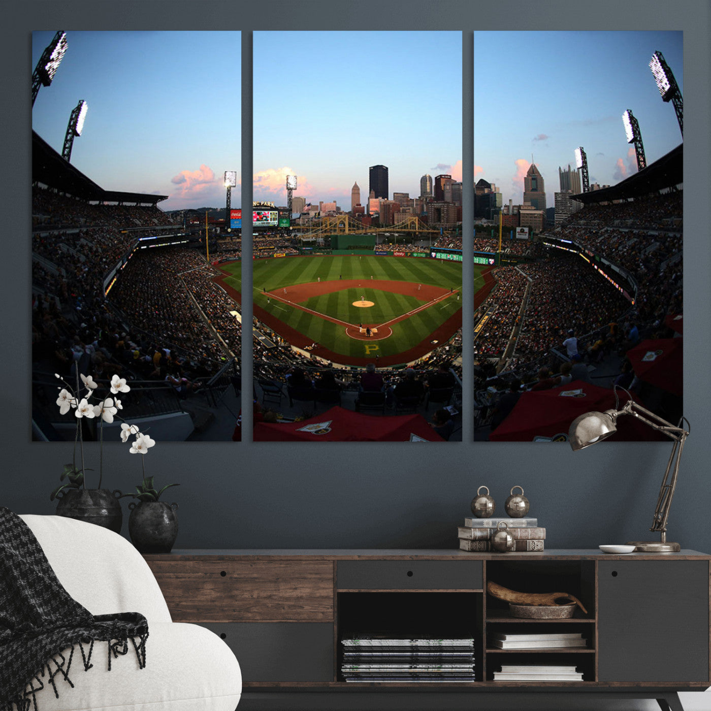 67670-MGV-CV-36X24-PNC Park Stadium Wall Art Canvas Print, Framed Pittsburgh Pirates Stadium Art Picture Print, PNC Park Field Perfect Sport Room