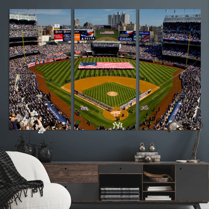 20879-MGV-CV-36X24-Yankee Stadium Wall Art Canvas Print, Framed New York Stadium Art Picture Print, Yankee Field Perfect Sport Room Decor Artwork