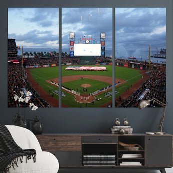 44631-MGV-CV-36X24-Oracle Park Stadium Wall Art Canvas Print, Framed San Francisco Giants Art Picture Print, Giants Stadium Field Perfect Sports Room