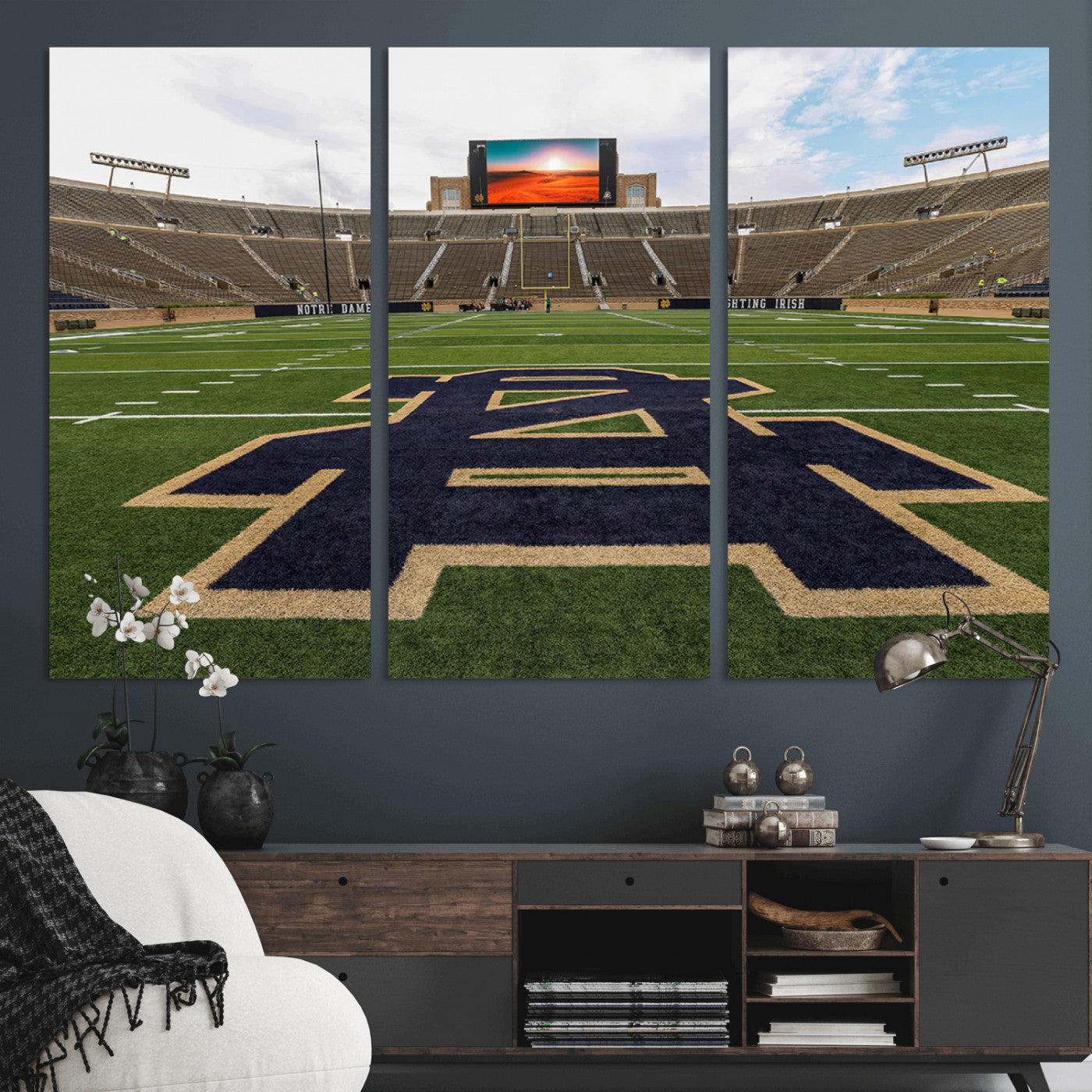 52835-MGV-CV-36X24-Notre Dame Stadium Wall Art Canvas Print, Framed Indiana Stadium Art Picture Print, Notre Dame Field Perfect Sport Room Decor