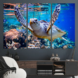 12683-MGV-CV-36X24-Sea Turtle Wall Art – Graceful Ocean Canvas Print with Coral Reef and Tropical Fish, Coastal Marine Life Decor for Beach House,