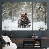 43350-MGV-CV-36X24-Wild Bear in Snow Wall Art – Majestic Wildlife Photography Print, Winter Forest Nature Decor for Cabin, Lodge, Rustic Home,