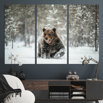 43350-MGV-CV-36X24-Wild Bear in Snow Wall Art – Majestic Wildlife Photography Print, Winter Forest Nature Decor for Cabin, Lodge, Rustic Home,
