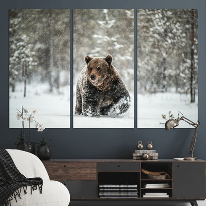 43350-MGV-CV-36X24-Wild Bear in Snow Wall Art – Majestic Wildlife Photography Print, Winter Forest Nature Decor for Cabin, Lodge, Rustic Home,