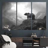 49504-MGV-CV-36X24-Black and White Grizzly Bear Wall Art – Wilderness Wildlife Painting, Rustic Mountain Cabin Decor, Monochrome Animal Print for