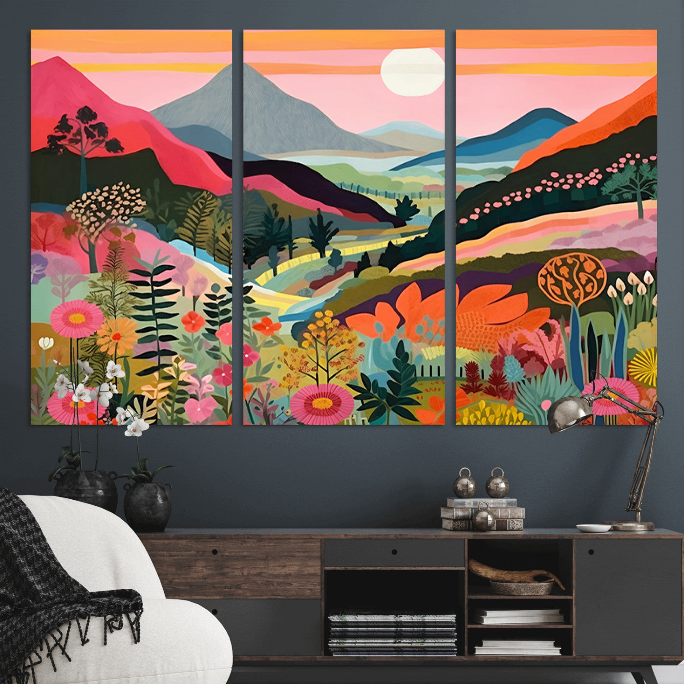 61376-MGV-CV-36X24-Floral Valley Wall Art – Panoramic Mountain Landscape Canvas Print, Vibrant Nature Decor for Living Room, Office, or Bedroom