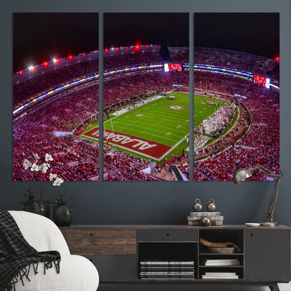 11343-MGV-CV-36X24-Bryant-Denny Stadium Wall Art – Panoramic Alabama Crimson Tide Football Field Canvas Print, Game Day Decor for Office, Man Cave or