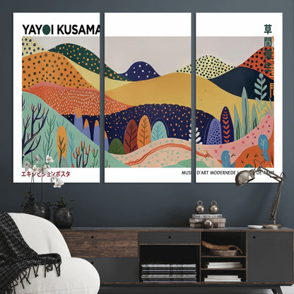 66936-MGV-CV-36X24-Kusama Wall Art – Vibrant Abstract Hills Canvas Print, Japanese Modern Landscape Poster for Living Room, Office, Studio or