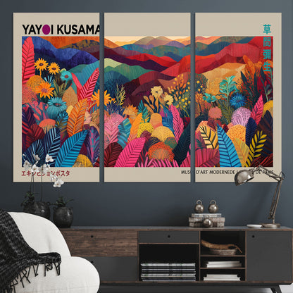 70959-MGV-CV-36X24-Yayoi Kusama Inspired Wall Art – Bold Floral Landscape Canvas Print, Vibrant Modern Abstract Poster for Living Room, Bedroom, or