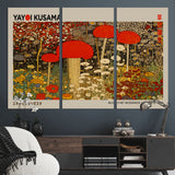 38013-MGV-CV-36X24-Yayoi Kusama Inspired Mushroom Garden Wall Art – Whimsical Botanical Canvas Print, Surreal Nature Poster, Fantasy Floral Artwork