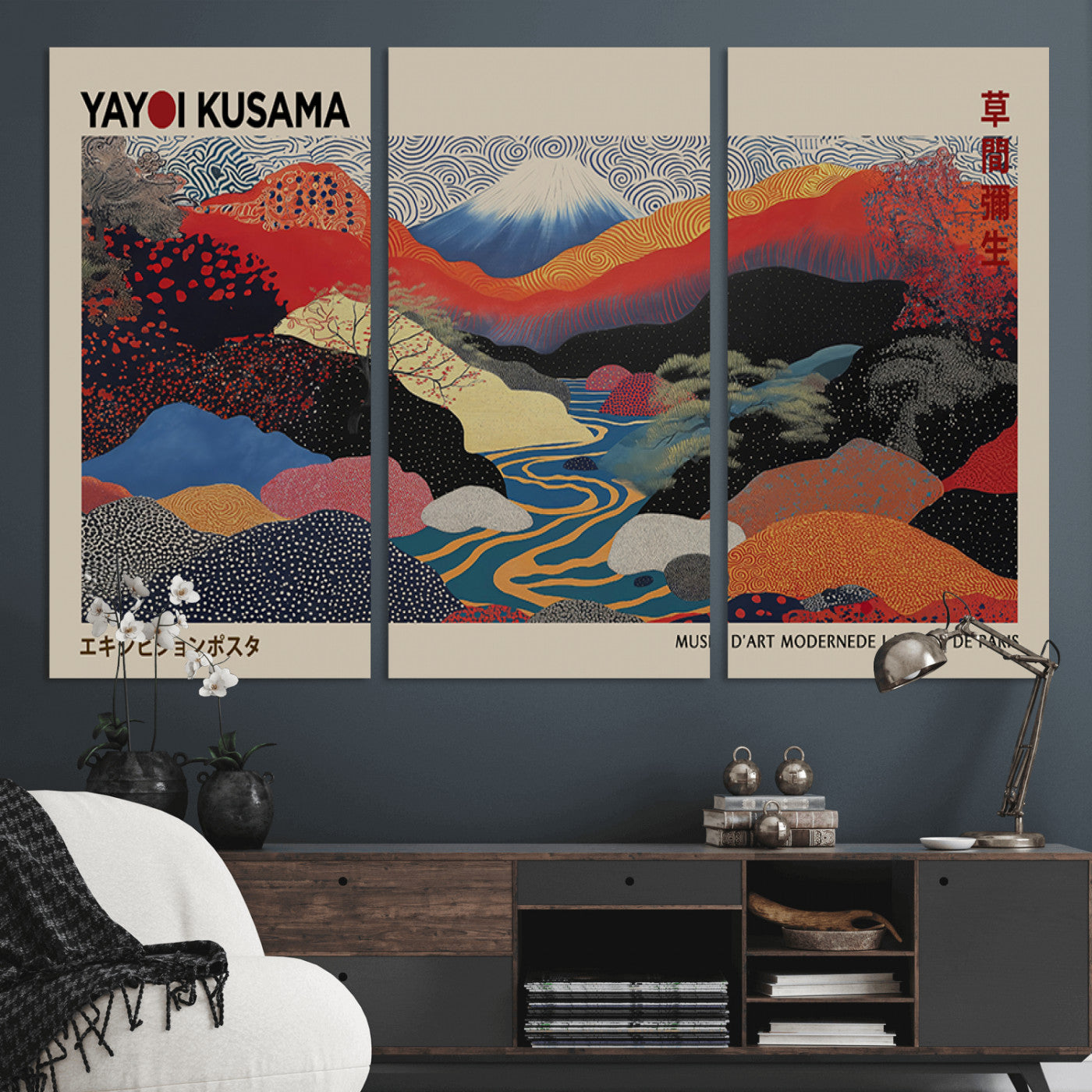 27188-MGV-CV-36X24-Yayoi Kusama Wall Art – Panoramic Abstract Landscape Canvas Print, Vibrant Modern Decor for Living Room, Bedroom, Office, or Art
