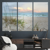 Test1001-MGV-CV-36X24-Coastal Beach Wall Art – Panoramic Ocean Waves and Sandy Dunes Canvas Print, Serene Seascape with Sea Oats for Relaxing Home or