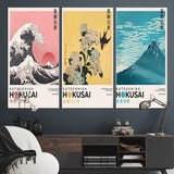 Katsushika-MGV-CV-36X24-Katsushika Hokusai Wall Art Set – The Great Wave, Hydrangea and Swallow, Fine Wind Canvas Prints, Japanese Ukiyo e Style Home and