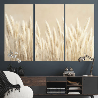 81444-MGV-CV-36X24-Pampas Grass Wall Art Canvas Print, Framed Beige Pampas Grass Art Picture Print, Minimalist Beige Perfect Minimalist Nature Decor