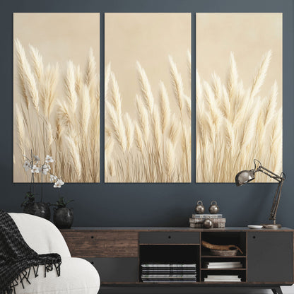 81444-MGV-CV-36X24-Pampas Grass Wall Art Canvas Print, Framed Beige Pampas Grass Art Picture Print, Minimalist Beige Perfect Minimalist Nature Decor