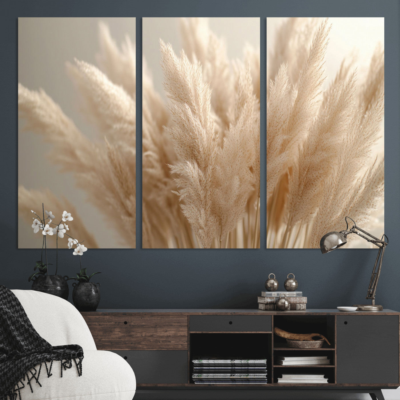 50300-MGV-CV-36X24-Pampas Grass Wall Art Canvas Print, Framed Minimalist Pampas Grass Art Picture Print, Beige Pampas Grass Perfect Minimalist Boho