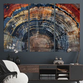 63519-MGV-CV-36X24-Tree Ring Wall Art – Rustic Nature Wood Grain Canvas Print, Abstract Natural Texture Artwork Poster for Living Room, Bedroom,