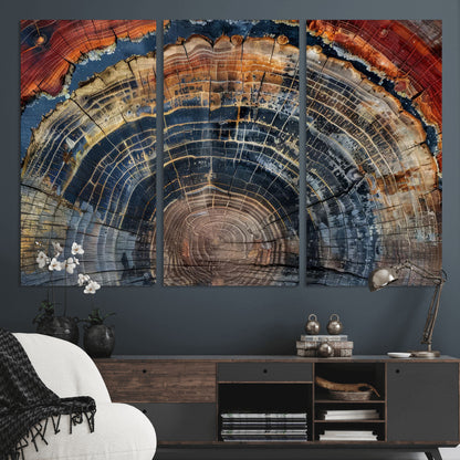 63519-MGV-CV-36X24-Tree Ring Wall Art – Rustic Nature Wood Grain Canvas Print, Abstract Natural Texture Artwork Poster for Living Room, Bedroom,
