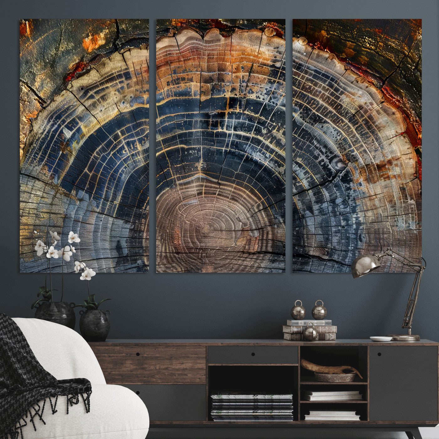 16193-MGV-CV-36X24-Tree Ring Wall Art – Abstract Wood Grain Canvas Print, Rustic Nature Texture Artwork Poster for Living Room, Bedroom, Office,