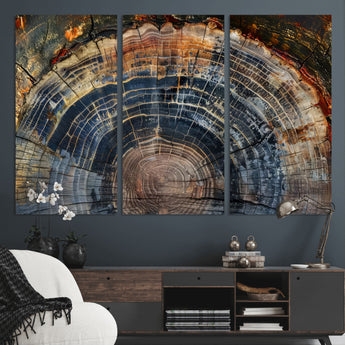 16193-MGV-CV-36X24-Tree Ring Wall Art – Abstract Wood Grain Canvas Print, Rustic Nature Texture Artwork Poster for Living Room, Bedroom, Office,