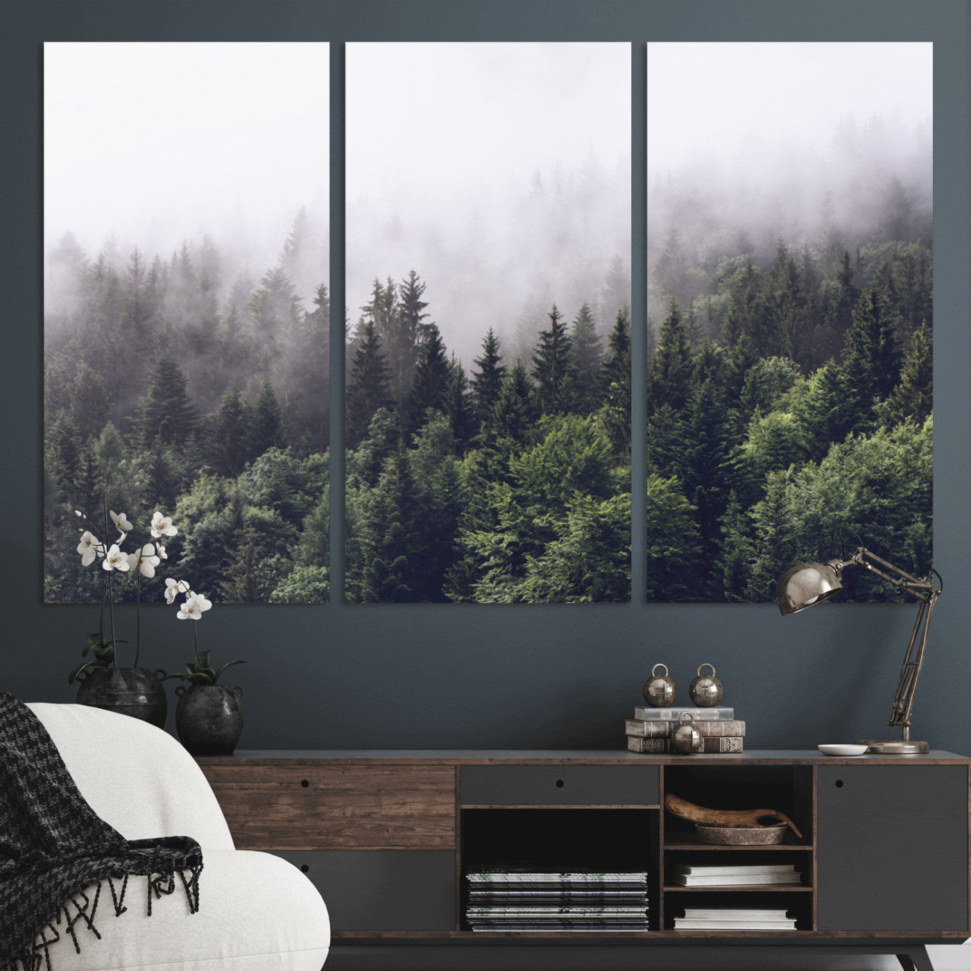 42578900-MGV-CV-36X24-Misty Pine Forest Wall Art – Tranquil Foggy Mountain Canvas Print, Nature Landscape Décor for Bedroom, Living Room, Cabin or