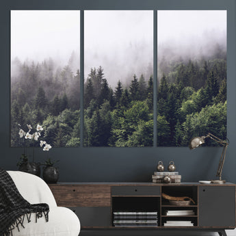 42578900-MGV-CV-36X24-Misty Forest Wall Art – Serene Mountain Pine Tree Canvas Print, Nature Landscape Decor for Bedroom, Living Room, Office or Rustic